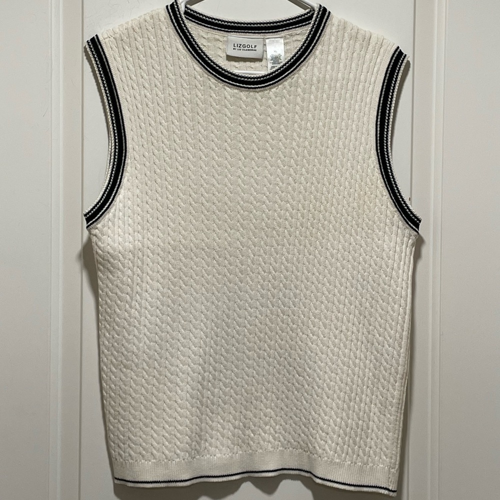 LIZGOLF 100% Cotton Women XL Cream Sleeveless VNeck Golf Sleeveless Sweater Vest